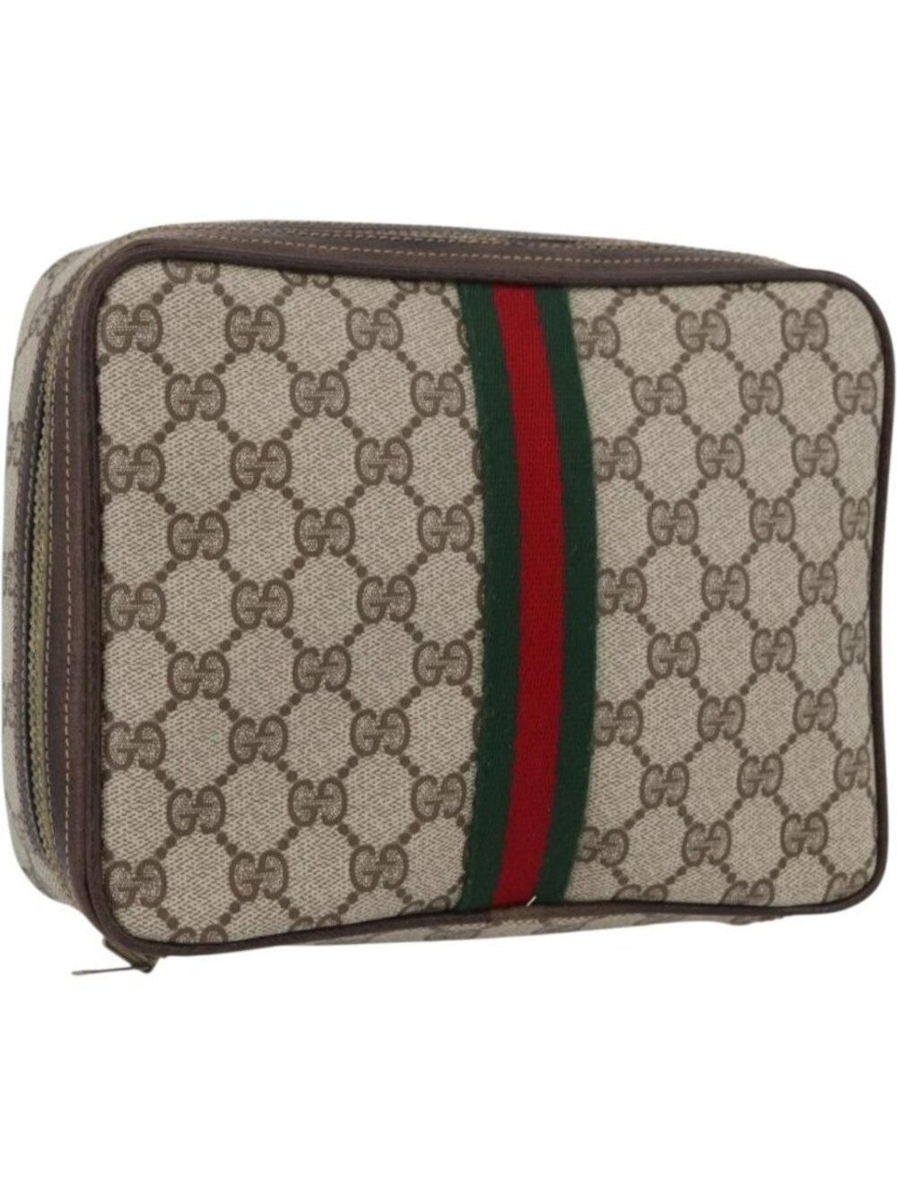 GUCCI GG Supreme Web Sherry Line Clutch Bag PVC Beige Red Green